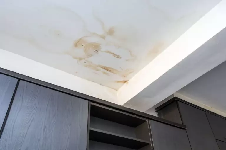 stains on ceiling of a house that needs a tile roof replacement 