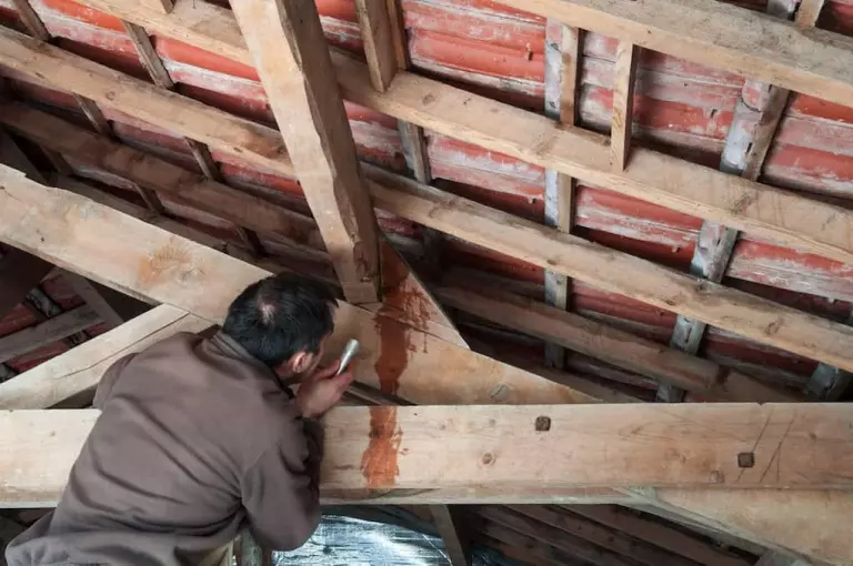 man finds that a tile roof replacement is needed because of leaking roof 