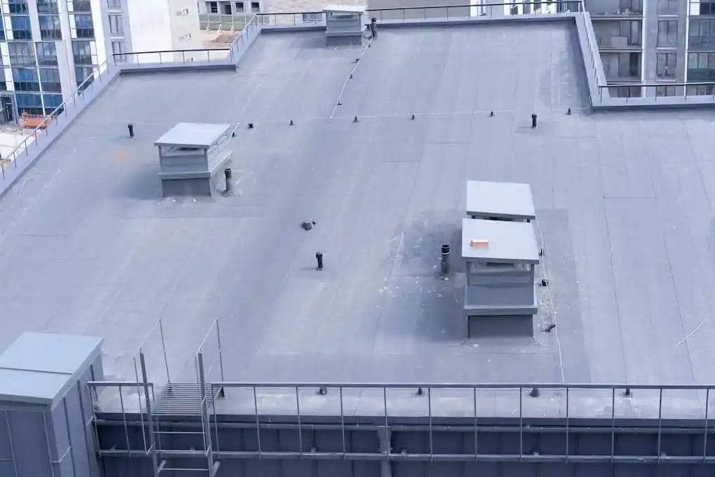top view of commercial roof equipment on flat roof